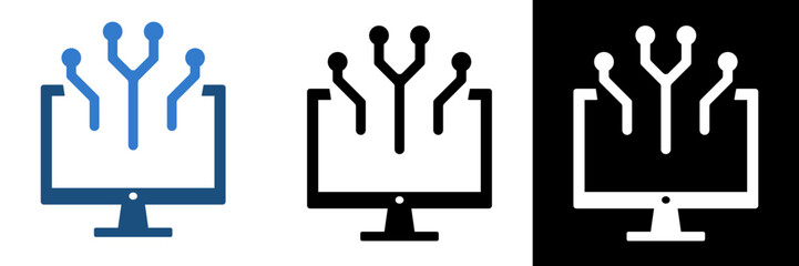 Modern monitor with network connection lines, symbolizing data transfer and technology integration. Perfect for digital communication, IT services, web development, and tech company branding