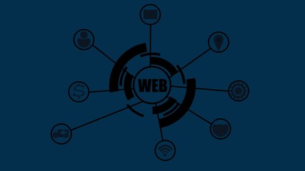Wall Mural - Centralized Web Network Diagram with Connected Nodes on Dark Blue Background connection technology