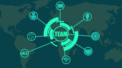 Wall Mural - Global Team Network Connection Diagram with World Map Background image photo