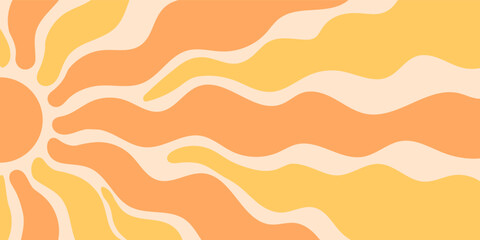 Wall Mural - Groovy retro sun burst style forms a vibrant background. Y2k wave shapes combine with yellow and orange to create flat sunshine energy. Horizontal graphic adds a fresh and lively look.