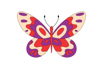 Wall Mural - Groovy psychedelic butterfly with retro and colorful look. Funky groovy element, vibrant retro sticker and cute nature motif, perfect as a graphic accent in pop inspired creative art.