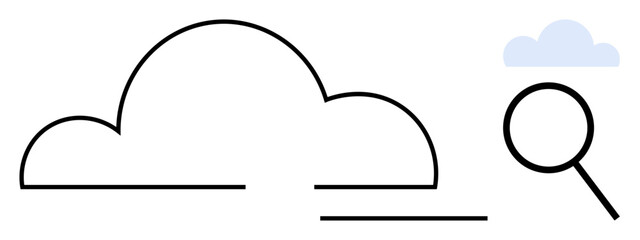 Wall Mural - Cloud outline and magnifying glass suggesting data search, analysis, storage, or accessibility in a simple design. Ideal for technology, computing, research, analytics, innovation cloud integration