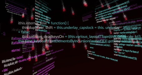 Wall Mural - Floating JavaScript code snippets drifting through void, with binary digits and HTML fragments