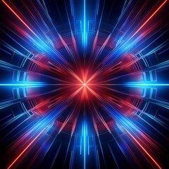 Wall Mural - Hints: This is an abstract image with a focus on lines and a central point. It uses vibrant colors, primarily red and blue, creating a radial design. The overall feel is futuristic and energetic.

Abs