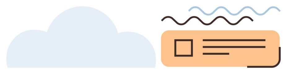 Wall Mural - Cloud with text and waves in minimal design, representing online storage, data sharing, messaging, and digital organization. Ideal for technology, connectivity, simplicity, workflow innovation