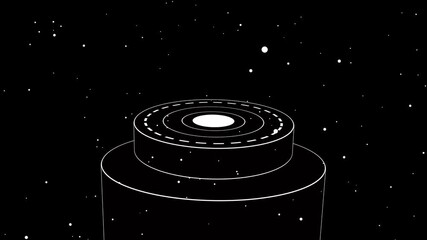 black and white abstract geometric object with starry background shape form