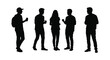 © AL-AMIN - Diverse group of five young adults standing and talking together in a clear black silhouette against a white background