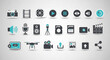 © adop - Collection of media icons, including camera, video, microphone, speaker, drone, upload, and other multimedia symbols