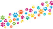 © Oskars - Colorful paw prints forming a playful pattern against a white background.