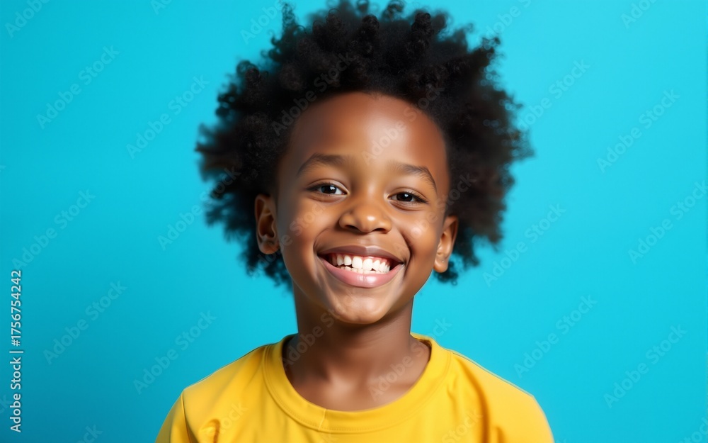 Happy child portrait. Little african american kid boy on blue ...