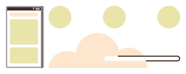 Wall Mural - Phone screen with app layout next to a cloud and a progressing loading bar, symbolizing cloud computing and digital interaction. Ideal for technology, innovation, cloud services, user experience