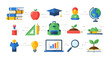 © Muflif - Education and Learning Icons Set with Books Apple Graduation Cap and School Supplies.
