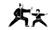 © MD - Martial arts master teaches young student traditional kung fu forms and discipline in a stylized black and white design. isolated on white background