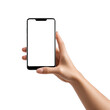 © Girindra - Hand holding a modern phone with blank white screen display up