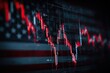 © fakii - Financial downturn visualized by a falling red graph overlayed on a blurred American flag