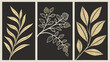 © Atta - A set of three botanical illustrations featuring golden leaves and branches on a dark background, creating a modern and stylish aesthetic for wall art or design projects