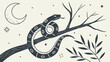 © Atta - A snake coils around a branch under the moonlight, evoking a sense of mystery, nature, and symbolic representation in a stylized illustration
