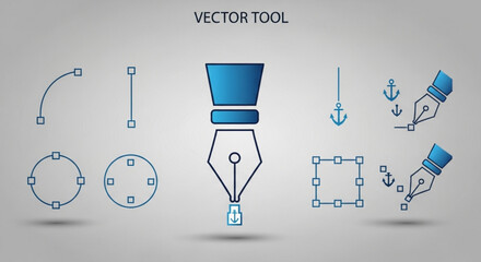 Vector tool illustration showcasing various design elements and pen tool options, demonstrating precision and control in digital artwork creation