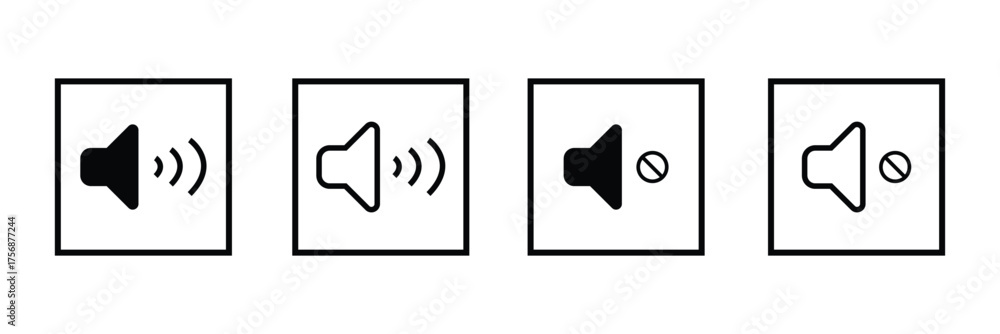 Sound volume icons set with different signal levels on white background ...