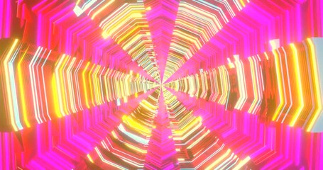 Wall Mural - A vibrant tunnel features shifting neon lights and patterns that seamlessly loop to create an immersive visual atmosphere. This captivating display adds energy and excitement to any setting.
