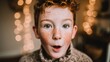 © Julia - Indoors, a young child with curly hair exhibits a surprised look on their face