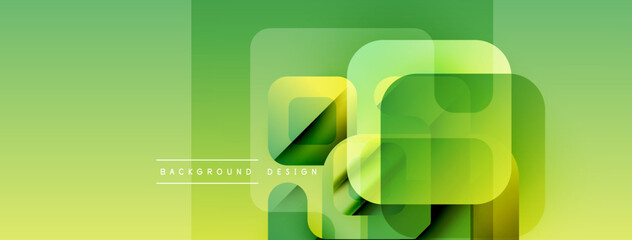 Poster - Abstract geometric shapes overlap, creating vibrant green gradient background. Modern design elements suggest technology, innovation.