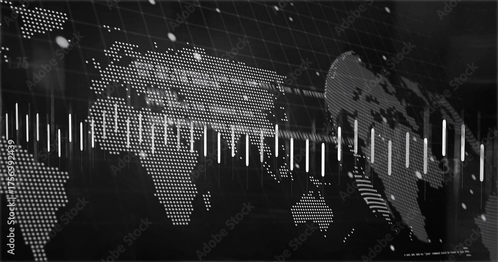Foto Displaying dotted world map showing rising vertical data bars on ...
