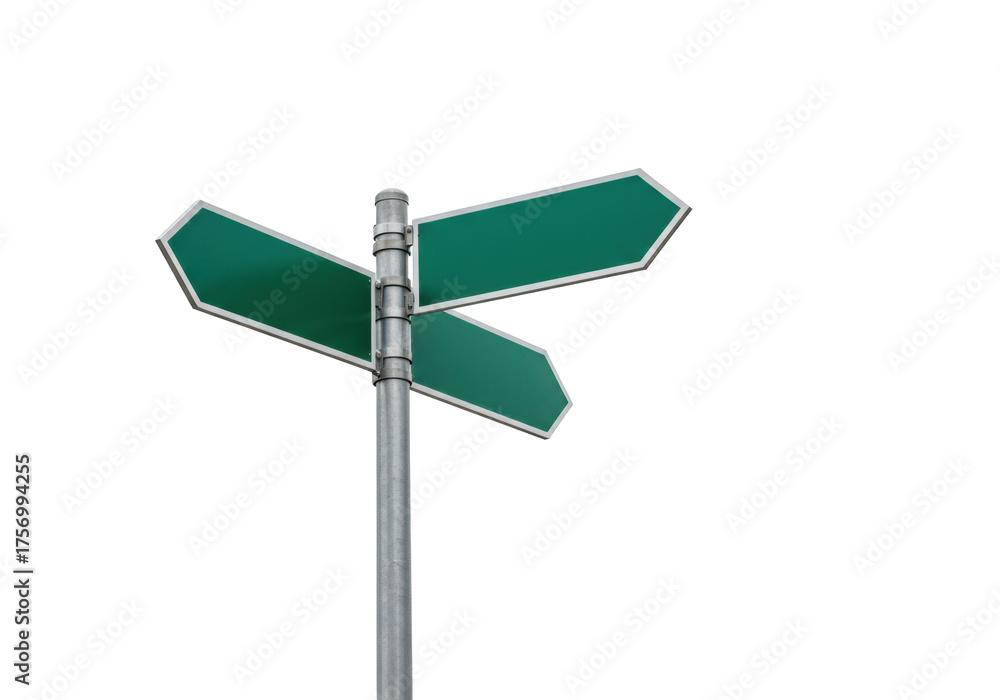 Green direction sign isolated PNG on transparent background, blank road ...