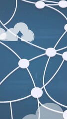 Wall Mural - Animation of network of connections over digital clouds with arrows on blue background