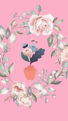 Wall Mural - Animation of flowers moving in hypnotic motion on pink background