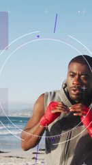 Wall Mural - Animation of digital interface over a running african american man