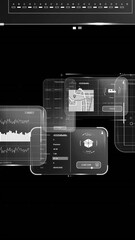 Wall Mural - Animation of data processing on screens over black background