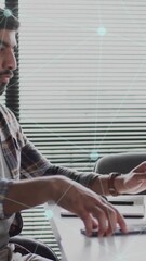 Wall Mural - Animation of connections over man using smartphone