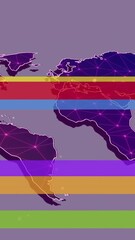 Wall Mural - Colorful horizontal stripes animation over world map with grid lines