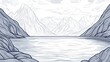 © Maxim Borbut - A serene coloring page depicting the majestic Geirangerfjord in Norway, featuring mountains, water, and a peaceful atmosphere, symbolizes nature through Geirangerfjord Norway Line Art Coloring Page