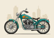 © Rusmani - Teal Motorcycle with Orange Flames Illustration Classic Design.