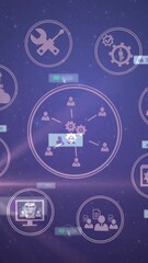 Wall Mural - Animation of glowing light with network of social media icons and numbers