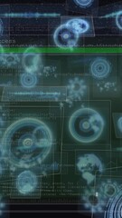 Wall Mural - Animation of scope scanning and data processing on black background