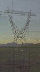 Wall Mural - Animation of data processing and square over landscape with electricity pylon