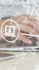 Wall Mural - Animation of data processing and networks over man using laptop