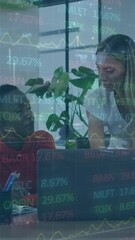 Wall Mural - Animation of financial data processing over diverse business people in office