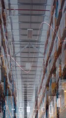 Wall Mural - Animation of statistics and financial data processing over warehouse