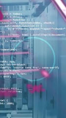 Wall Mural - Animation of statistical data processing against light trails over computer server room