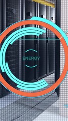 Wall Mural - Animation of round scanner and data processing against computer server room