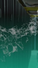 Wall Mural - Animation of network of connections and dna strand over server room