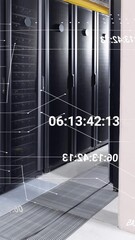 Wall Mural - Animation of network of connections and data processing against computer server room