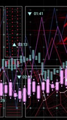 Wall Mural - Animation of interface with data processing over grid network against black background