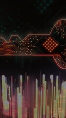 Wall Mural - Animation of key icon with computer circuit board over light trails on black background