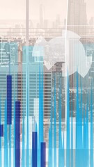 Wall Mural - Animation of data processing and statistics recording over modern building