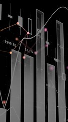 Wall Mural - 3D bar graphs and data points animation over black background